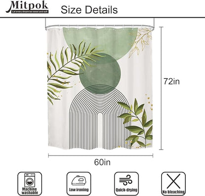 Sage Green Boho Shower Curtain 60Wx72H Modern Bohemian Abstract Leaves Olive - Image 5