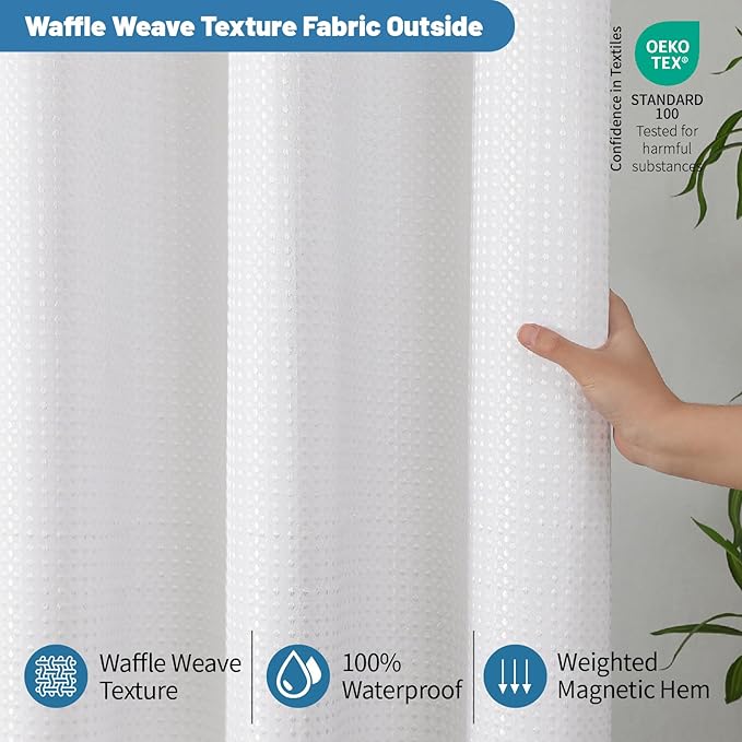 2-in-1 Waterproof Fabric Shower Curtain - Image 8