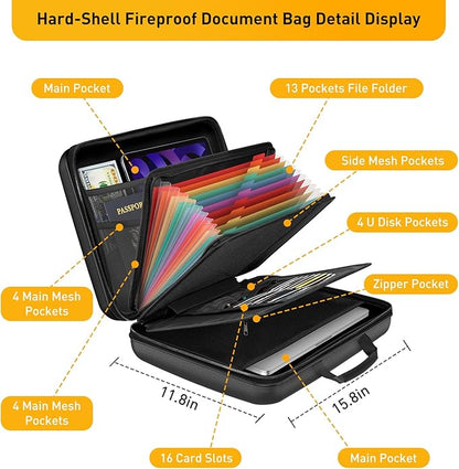 Fireproof Document Organizer Bag, 5200℉ File Organizer Safe Box, Hard Shell - Image 4