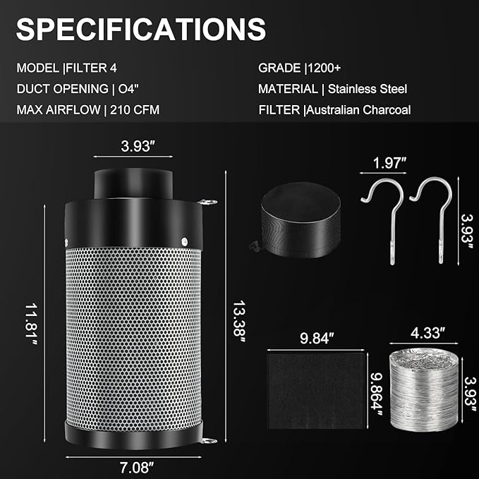 Atour 4'' Air Filtration Kit – 12-Speed Control, Quiet 14cm Fan & Carbon - Image 6