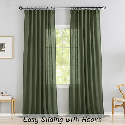DONREN Olive Green Back Tab Curtains 54 Inches Long 2 Panels - Image 2