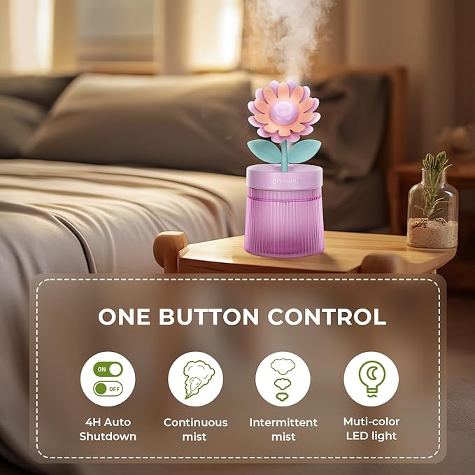 Cute Flower Mini Humidifier, 260ml Sunflower Desktop Humidifiers - Image 6