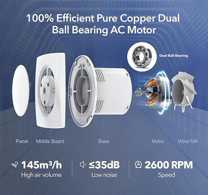 Bathroom Exhaust Fan with Switch, 2600RPM Upgraded Exhaust Fan 35dB Low Noise - Image 2