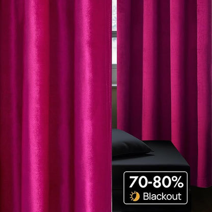 BULBUL Living Room Velvet Window Curtains 102 inch Length- 2 Panels Hot Pink - Image 4
