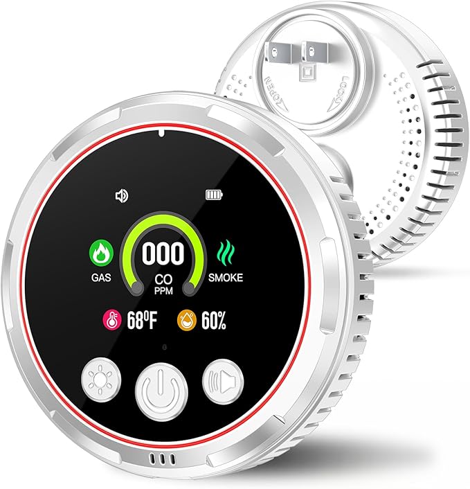 5 in 1 Smoke Detector Carbon Monoxide Detectors Plug in, Natural Gas Leak by Doverc