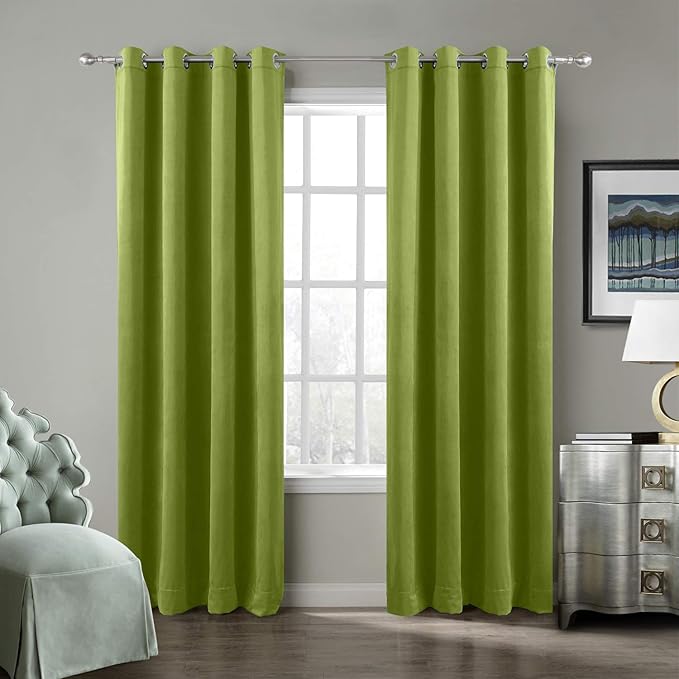 ChadMade Blackout Lined Premium Velvet Curtain Green 72Wx102L Inch, Eyelet by ChadMade