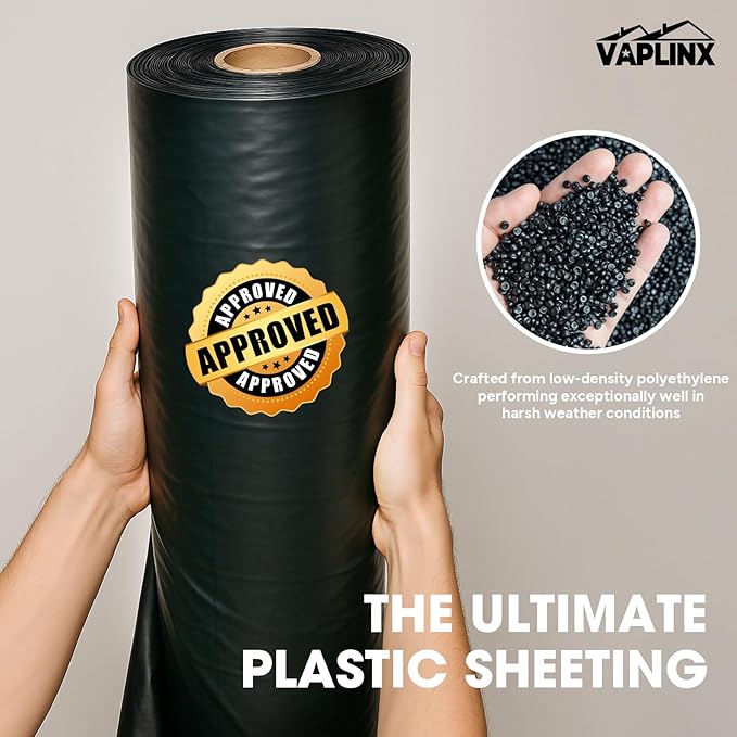 10 Mil Black Plastic Sheeting 2.5x100 FT – UV Protection Poly Sheeting - Image 3