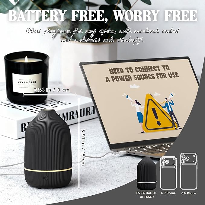 Essential Oil Diffuser, 100ml Aromatherapy Diffuser, Mini Ultrasonic Diffuser - Image 3