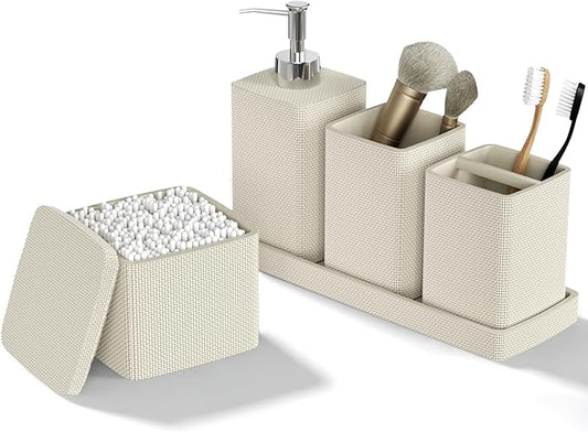 Beige Bathroom Accessories Set 5 Pieces, Resin Toothbrush Holders Set Complete by LetUsMakeHomeYourFavoriteDestination