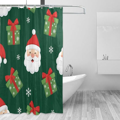 Snow Christmas Santa Green Shower Curtain Liner 72×72 inch by Unknown