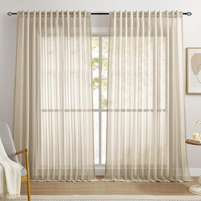 Dreaming Casa Taupe Sheer Curtains 102 Inches Long, Rod Pocket & Back Tab Light by DreamingCasa