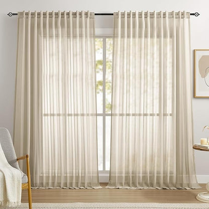 Dreaming Casa Taupe Sheer Curtains 102 Inches Long, Rod Pocket & Back Tab Light by DreamingCasa