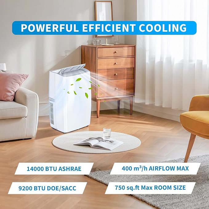 14K BTU Portable Air Conditioners, Cools up to 750 Sq. Ft 3-in-1 Movable AC - Image 4