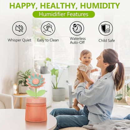 Cute Flower Mini Humidifier, 260ml Sunflower Portable Small Humidifier - Image 2