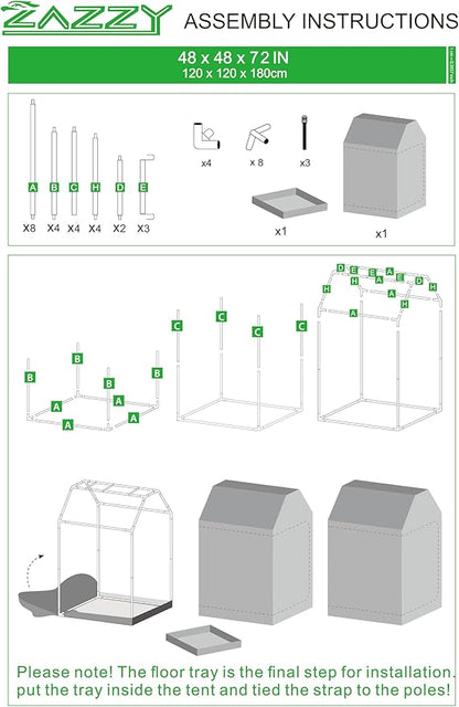 zazzy Grow Tent 48"x48"x72" Roof Cube Plant Grow Tents - Image 8