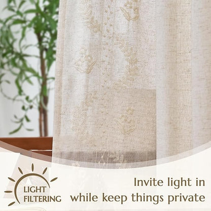 jinchan Belrose Linen Curtains for Bedroom Floral Curtains 72 Inch Length Linen - Image 5