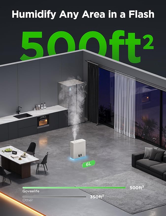 GoveeLife Smart Humidifiers for Bedroom Large Room, Top-Fill Cool Mist 6L WiFi - Image 6