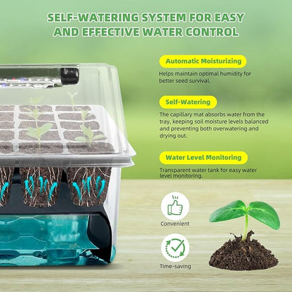Indoor Seed Starting Kit with 60-Cell Self-Watering Tray, LED Grow Light - Image 3