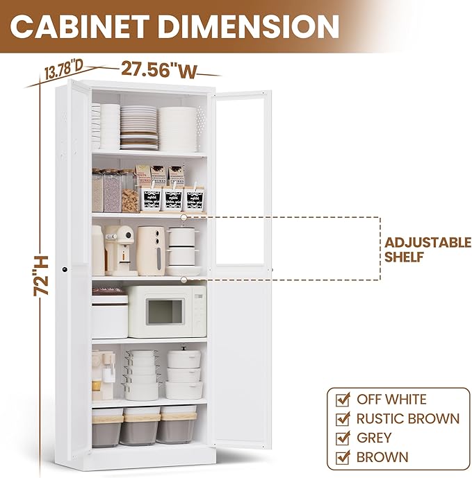 Metal Pantry Cabinet with Doors and 5 Adjustable Shelves, Assembly Required - Image 2
