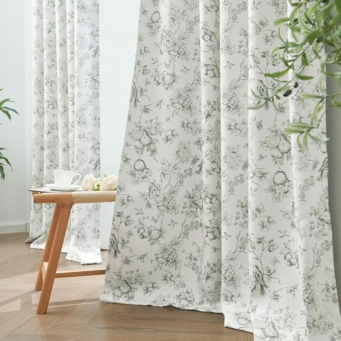 jinchan 95% Blackout Floral Curtains 96 Inches Long, Printed Flower Sage Green - Image 8
