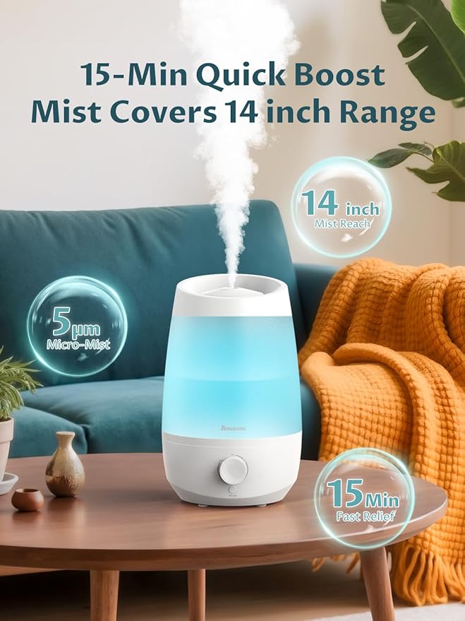 BREEZOME Humidifiers for Bedroom, 2.5L Humidifiers for home, 250ml/h Mist Output - Image 3