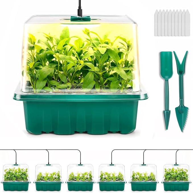 Seed Starter Tray with Grow Light, Covers Height 3.9", Indoor Seedling Starter by Ourhom