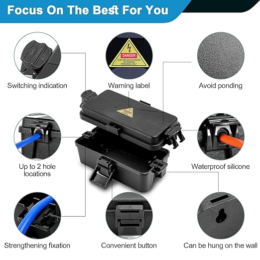 Outdoor Electrical Box Waterproof IP54 Black Outdoor Extension Cord Cover - Image 3