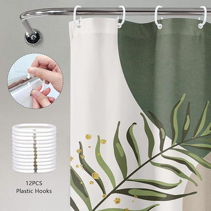 Green Boho Shower Curtain 72Wx96H Extra Long Mid Century Modern Abstract Green - Image 6