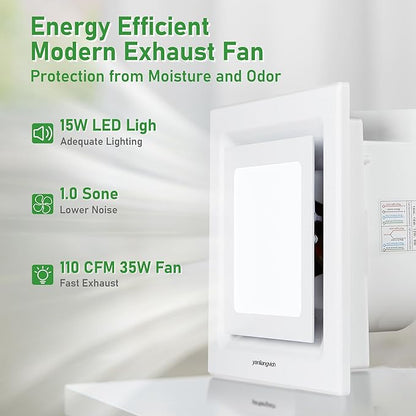 Bathroom Exhaust Fan with Light, 8 Inch Barthroom Ventilation Fan, 110 CFM 1.0 - Image 5