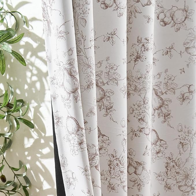 jinchan Pinch Pleated 95% Blackout Floral Curtains, Taupe 84 Inch, Room - Image 3