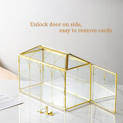 Glass Wedding Card Box with Slot, 12.5'' Large Clear Card Box Gold Brass Gift - Image 4