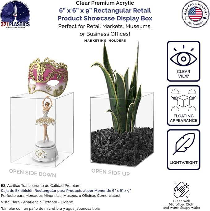 6 Pack Acrylic Display Riser Box Versatile 5 Sided No Lid Pedestal Merchandise - Image 3