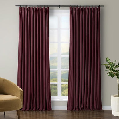 TWOPAGES Luxury Velvet Curtain Pinch Pleated Burgundy Curtain 102 inch Long by TWOPAGES