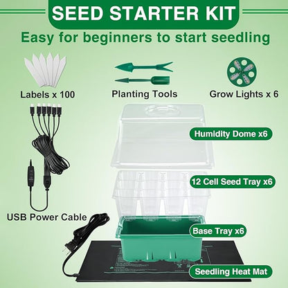 Apipi Seed Starter Tray with Grow Light & Heat Mat- 6 Pack 72 Cell Durable Easy - Image 4