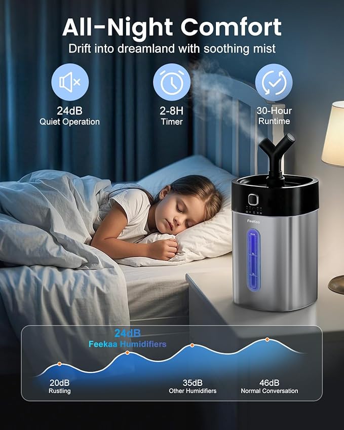 Feekaa Stainless Steel Humidifier Dishwasher Safe, 4L/1Gal Cool Mist Humidifiers - Image 4