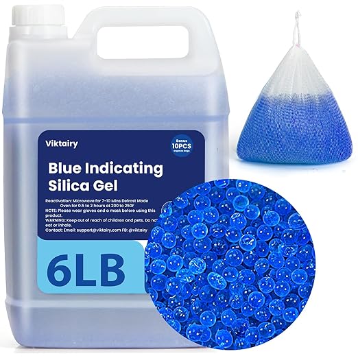 6LBS Silica Gel Desiccant Beads, Premium Blue Indicating Reusable Desiccant Bulk by Viktairy