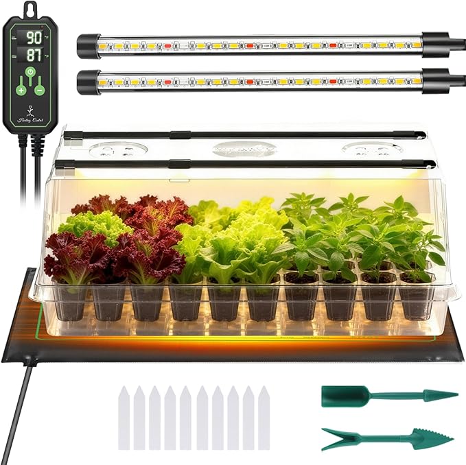 Large Seed Starter Tray with Grow Light and Thermostat Controller Heat Mat by Adawook