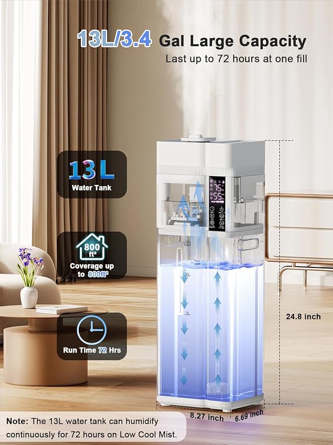 13L/3.4Gal Humidifiers for Bedroom, Ultrasonic Warm & Cool Mist Humidifier - Image 4