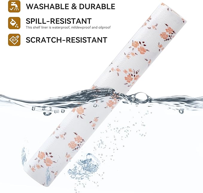 RAY STAR Shelf Liner, 18 Inch x 8 Feet Non Adhesive Floral Kitchen Cabinet Liner - Image 2