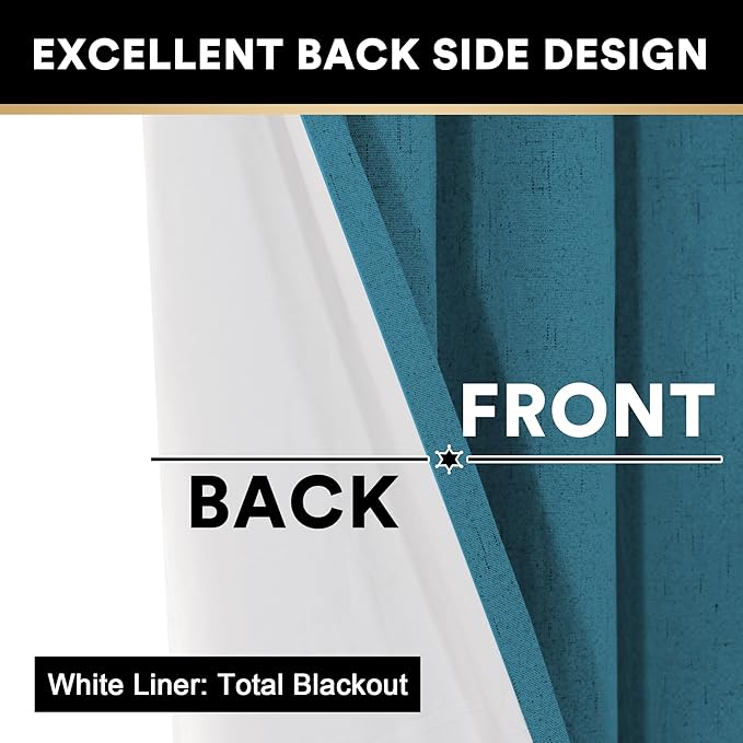 PrinceDeco 100% Linen Blackout Curtains Extra Wide Thermal Insulated Door - Image 5