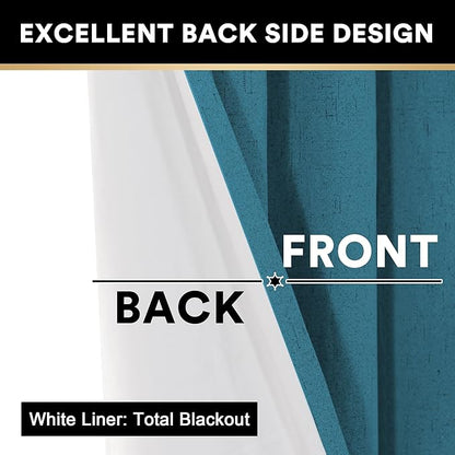 PrinceDeco 100% Blackout Curtains 64 inch Long 2 Panels Set Linen Blackout - Image 5