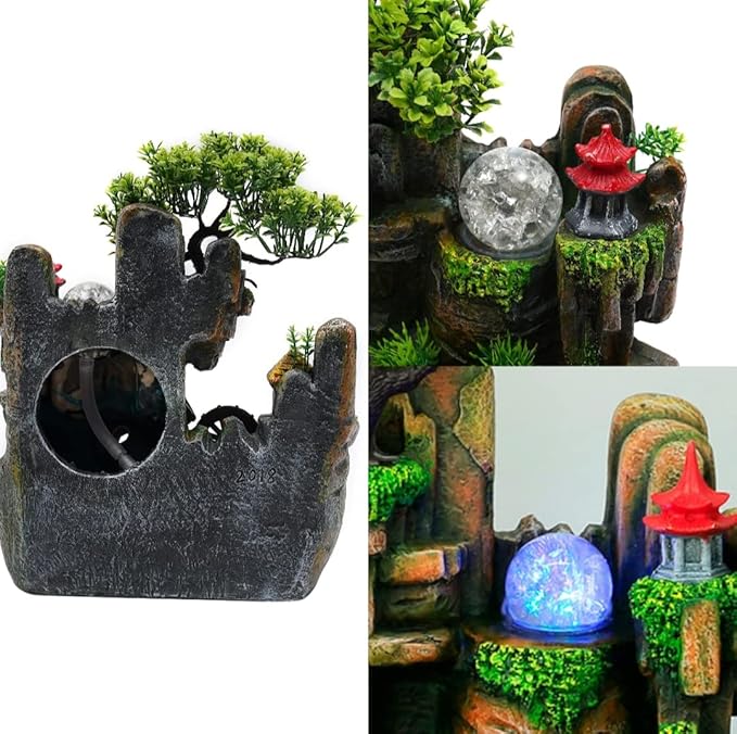 15" LED Desktop Fountain Waterfall Decor, Atomizing Desktop Humidifier w/LED - Image 5