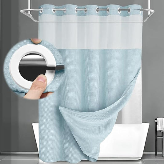 Aqua No Hook Shower Curtain and Liner Set, Hotel Waffle Shower Curtain by Unknown
