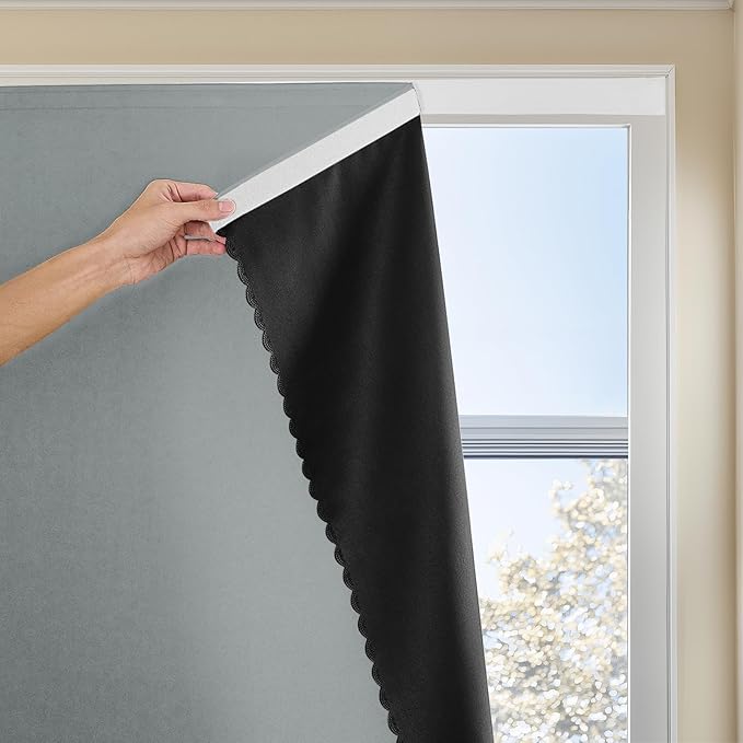 Adhesive Curtain 100% Blackout No-Drill Easy Install by JILRON