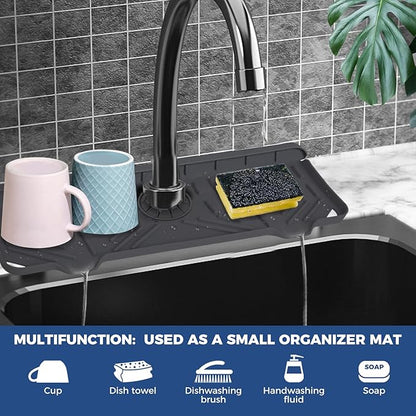2 Pcs Silicone Faucet Handle Drip Catcher Tray Mat, 2 in 1 Dish Soap Sponge - Image 3