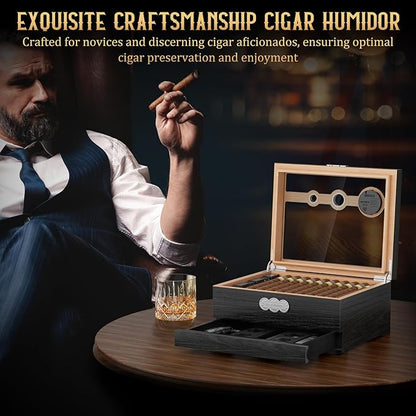 Cigar Humidor, Glass Top Desktop Humidor Box, Cigar Gifts - Image 8