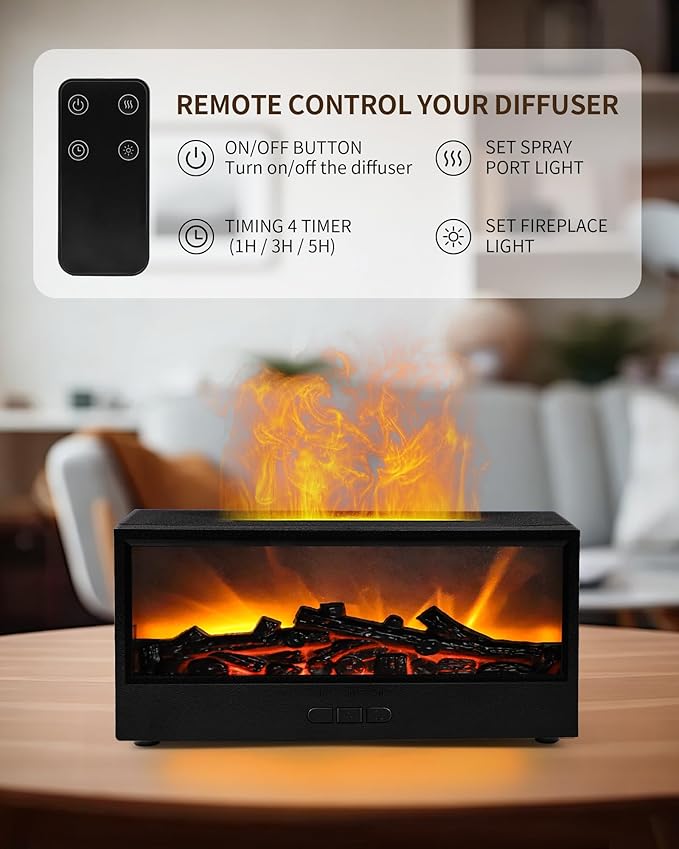 Essential Oil Diffuser, 7-Color Fireplace Flame Aromatherapy Humidifier - Image 2