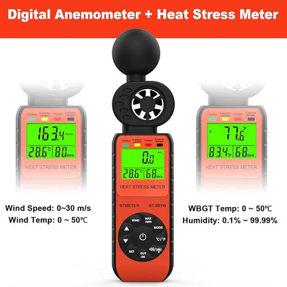 BTMETER BT-881W Heat Stress Meter Anemometer, Digital Indoor/Outdoor WBGT Meter - Image 3
