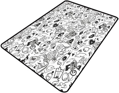 Carpet - Funny Ink Symbols Printing Patterns Non-Slip Area Rugs Fade Resistant by Snarena