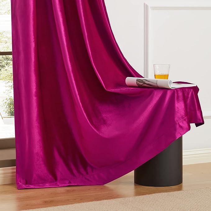 BULBUL Living Room Velvet Window Curtains 90 inch Length- 2 Panels Hot Pink - Image 8
